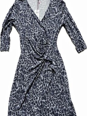 NWT Basler Wrap Style Midi Dress in Blue Animal Print size L